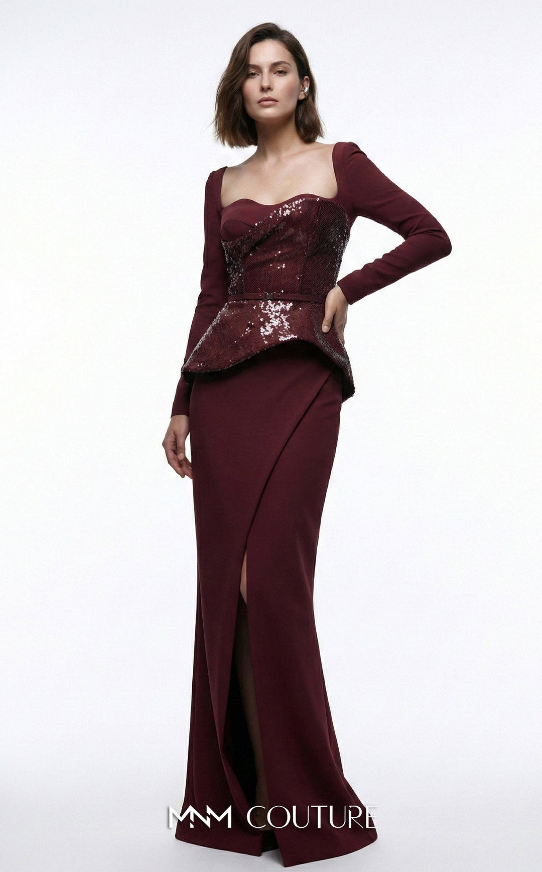 MNM E0141 Long Sleeves Sheath Couture Dress, Black / 6