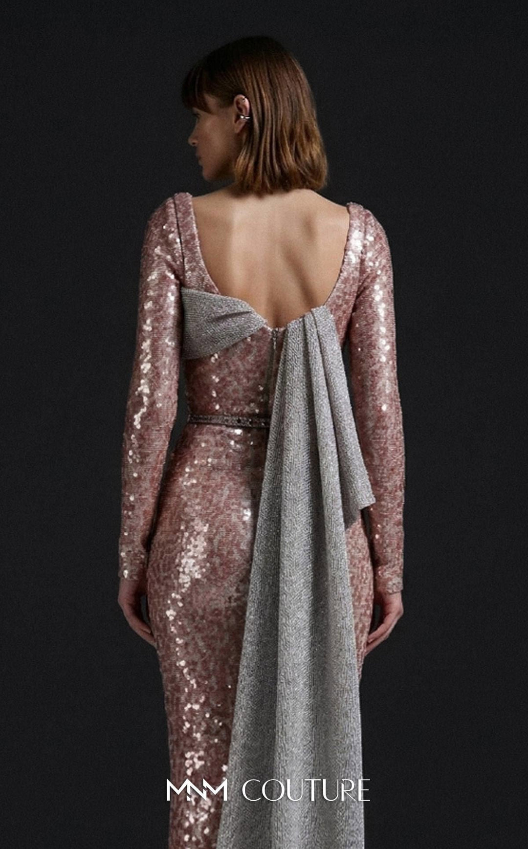 MNM Couture Style E0157 Glamorous Asymmetrical Sequined Evening Gown - FOSTANI.com