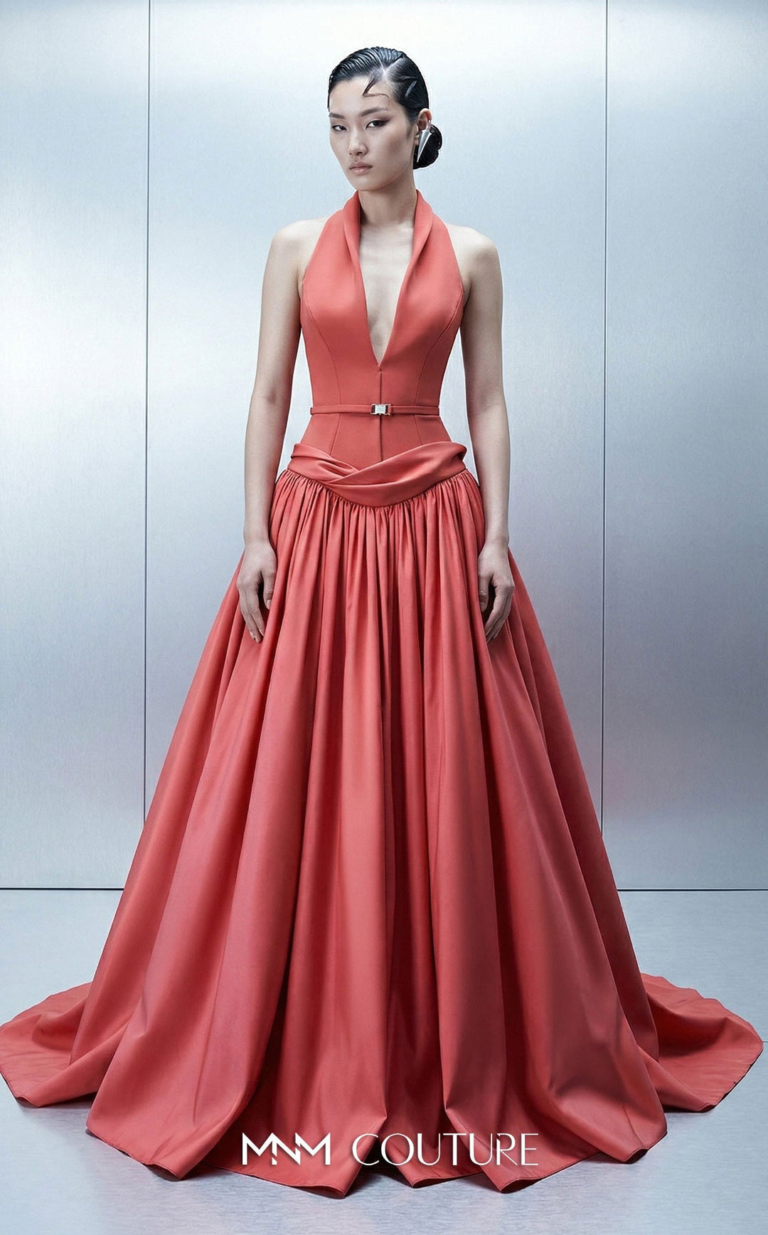 MNM Couture Style E0163 Majestic Crepe and Taffeta Halter Ball Gown - FOSTANI.com