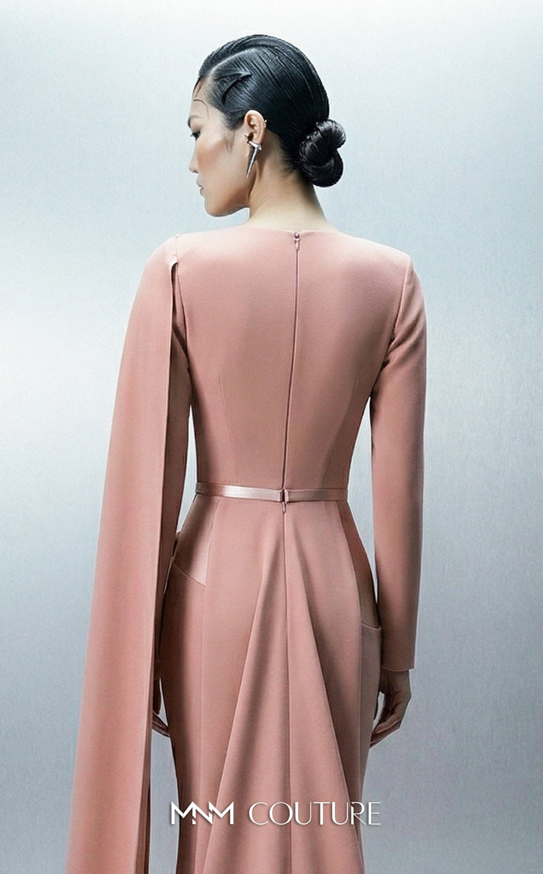MNM Couture Style E0166 Exclusive Asymmetrical Close-Neck Crepe Gown - FOSTANI.com