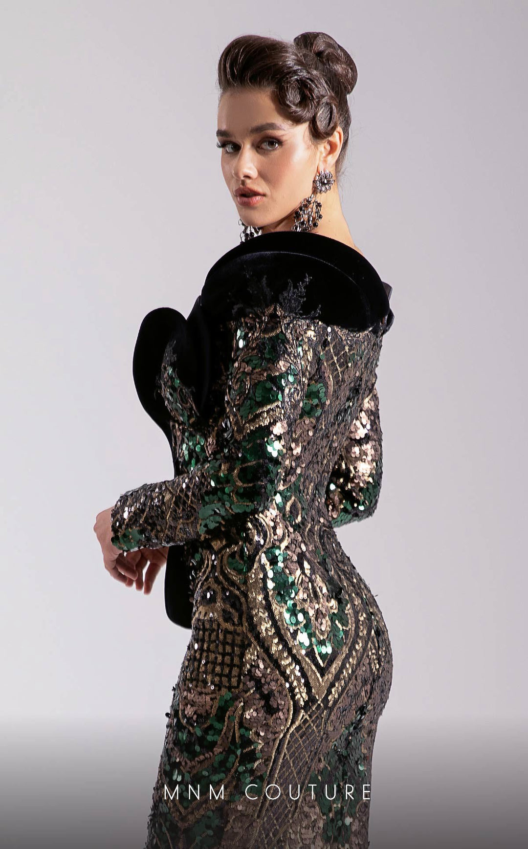 Fouad Sarkis F02896 Sweetheart Off-the-Shoulder Long-Sleeve Fitted Sheath Couture Dress