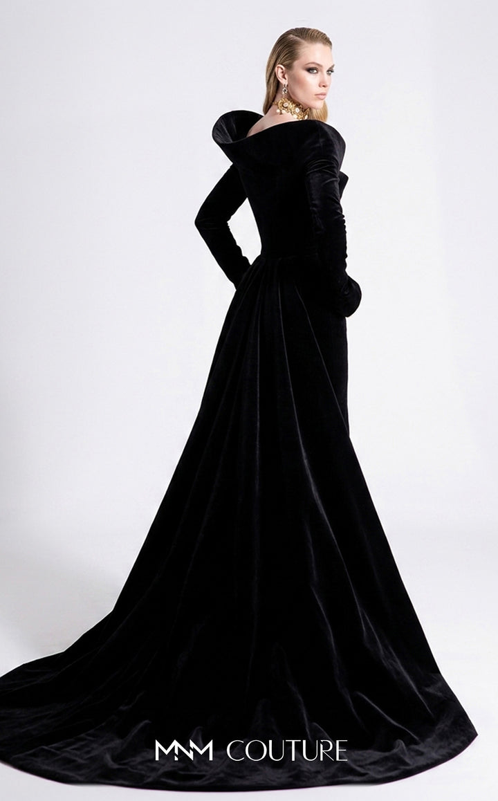 Fouad Sarkis F02910B evening gown, back view with sculpted collar