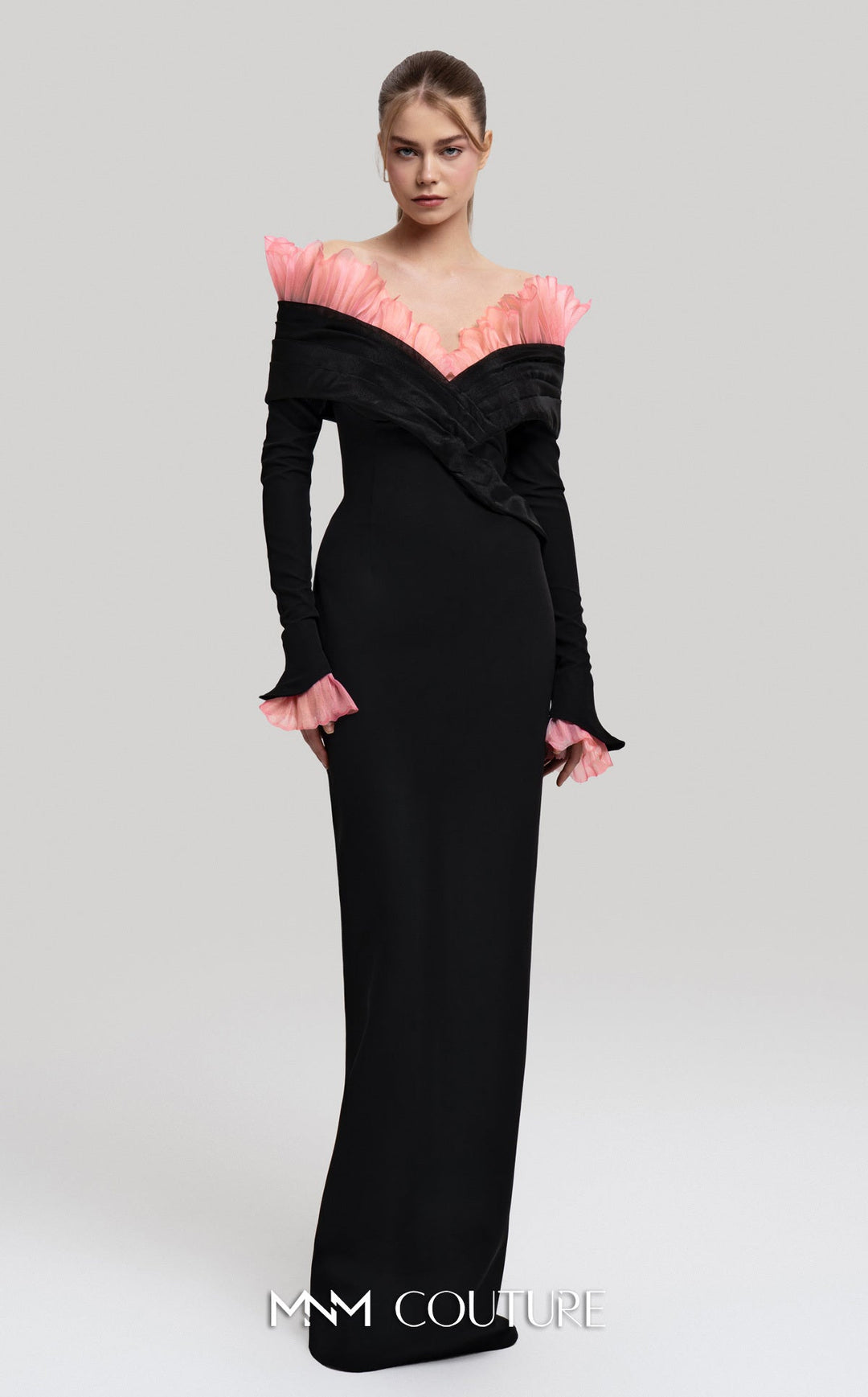 Fouad Sarkis Long Sleeve Evening Gown in Pink - MNM Couture Black / 6 Fouad Sarkis Long Sleeve Evening Gown in Pink - MNM Couture Black / 6