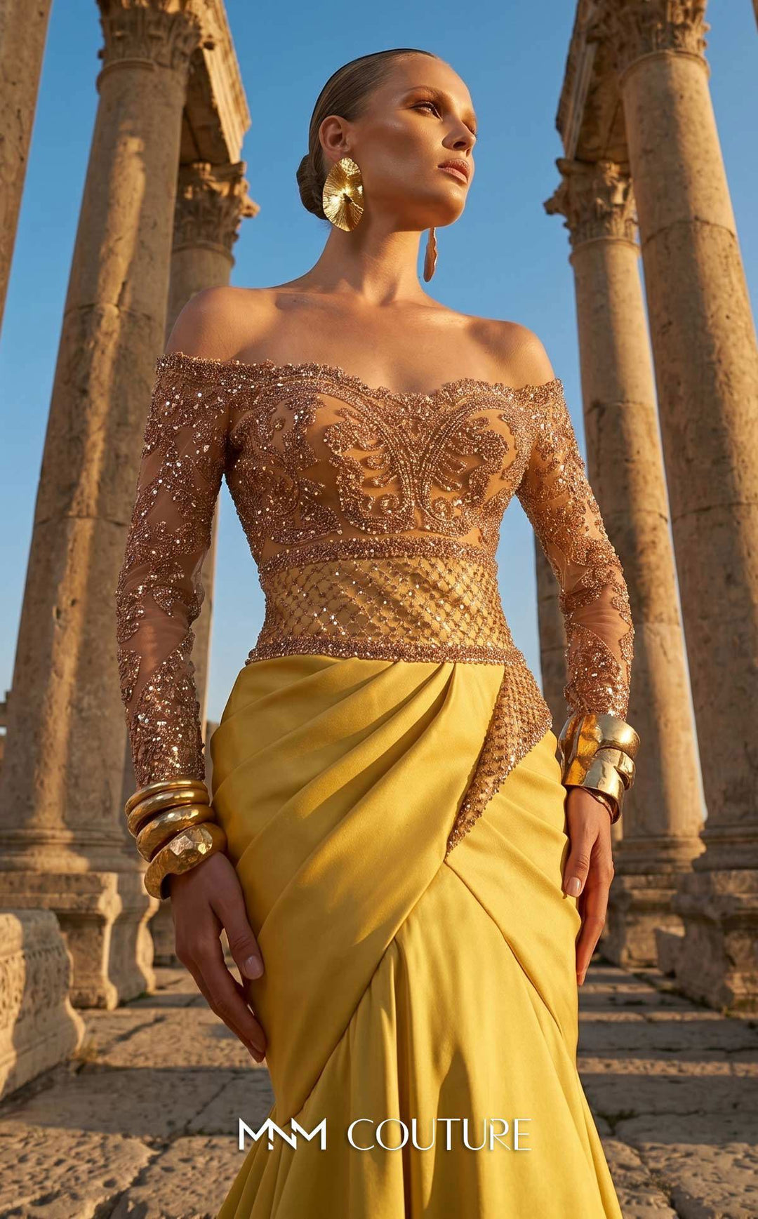 Fouad Sarkis F02957 Illusion Sleeveless Corseted Couture Dress