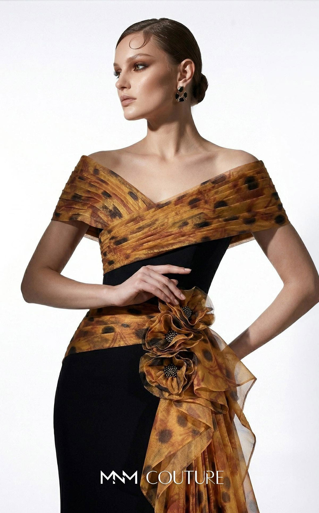 Fouad Sarkis F03043 Off-the-Shoulder Cap Sleeve Sheath Couture Dress