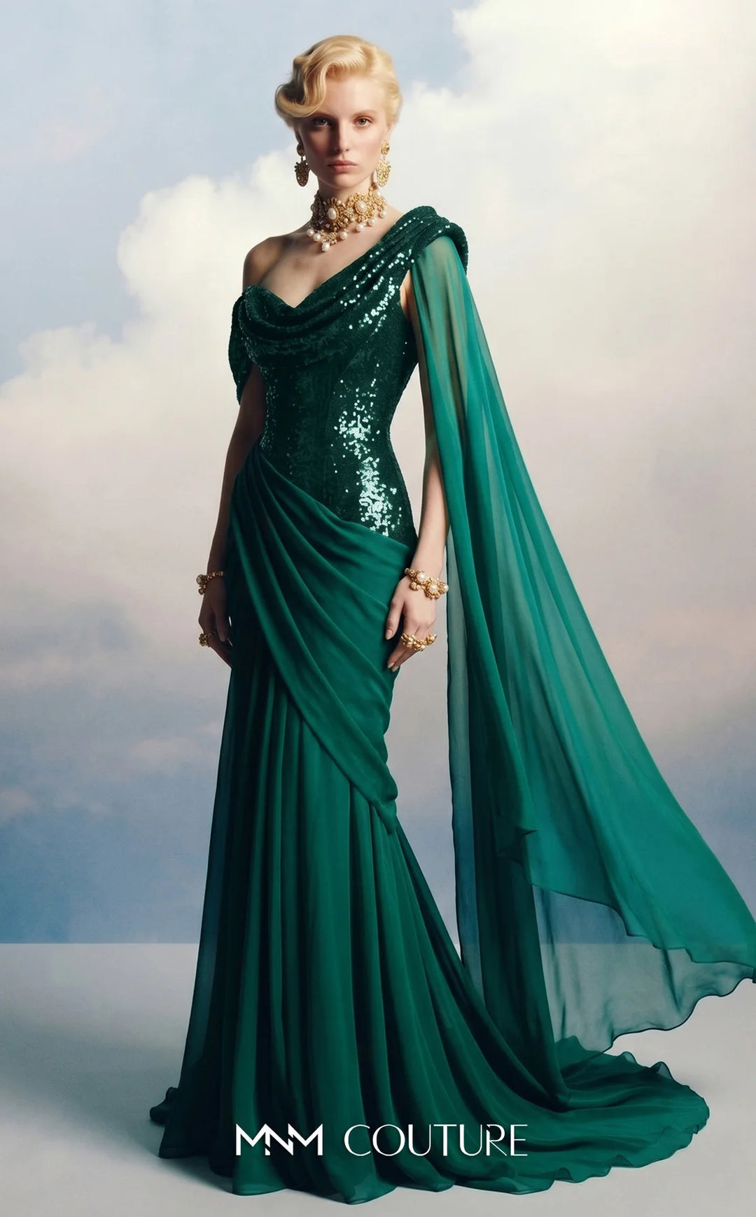 Fouad Sarkis F03048 Asymmetric One-Shoulder Couture Dress