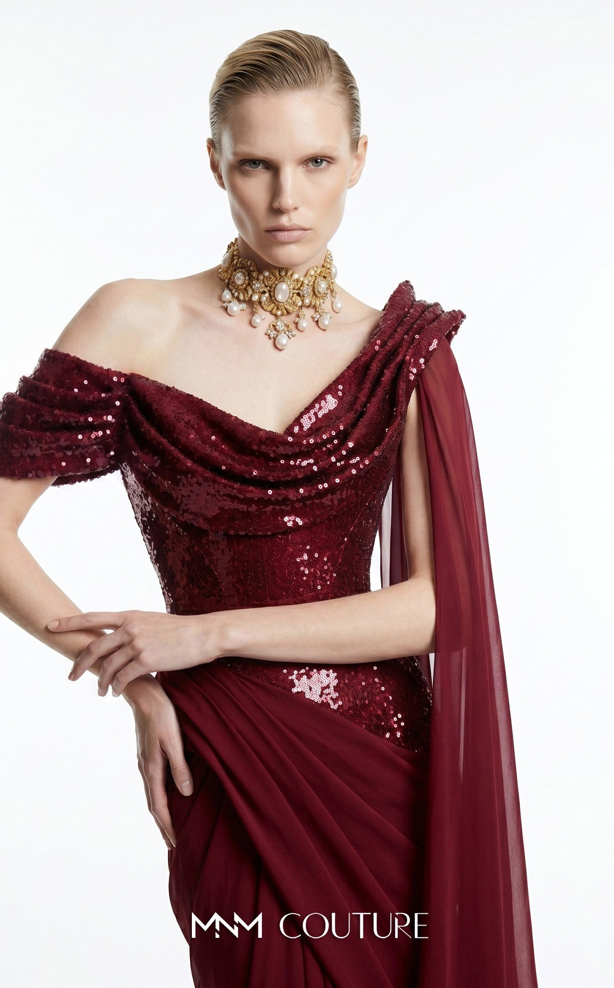 Fouad Sarkis F03048 Asymmetric One-Shoulder Couture Dress