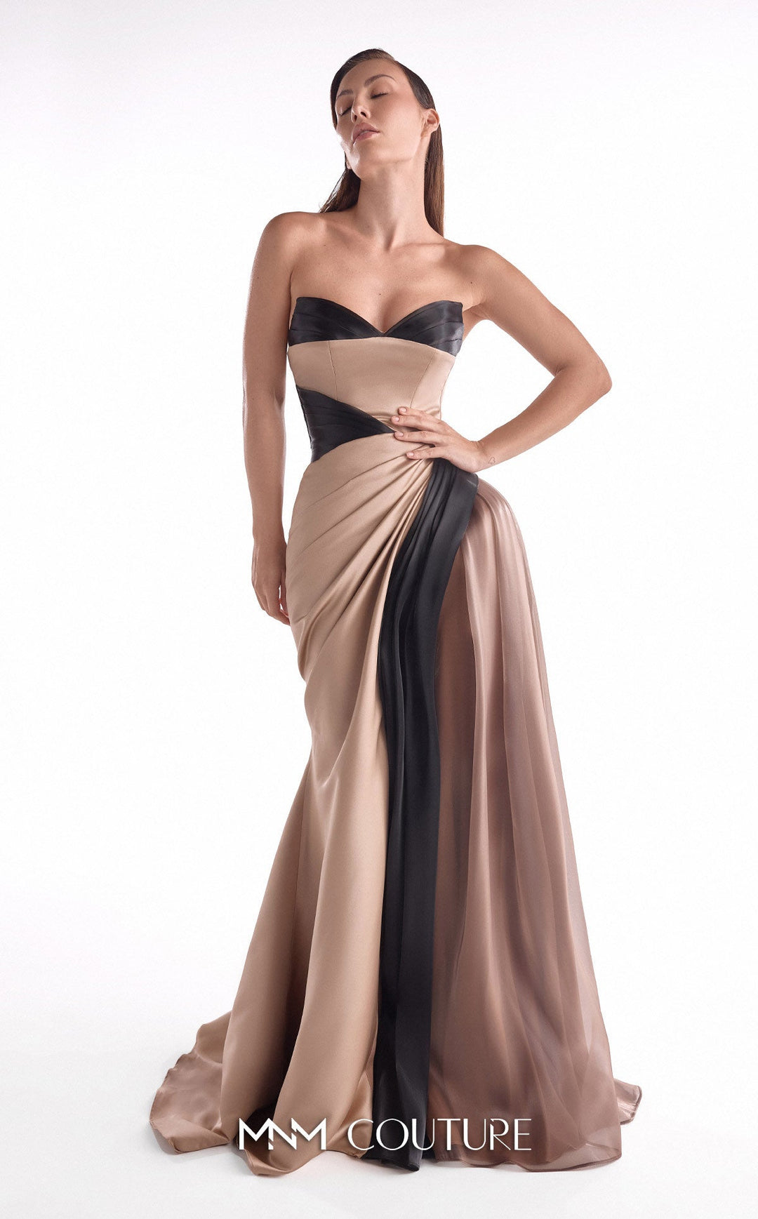 Gaby Charbachy G2102 Straight-Across Sleeveless Corset Bodice Couture Dress BROWN/BLACK / 6