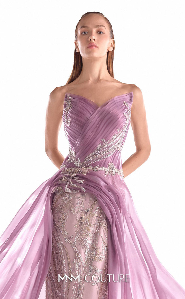 MNM Couture Style G2131: Floral Lace Gown with Organza Train - FOSTANI.com