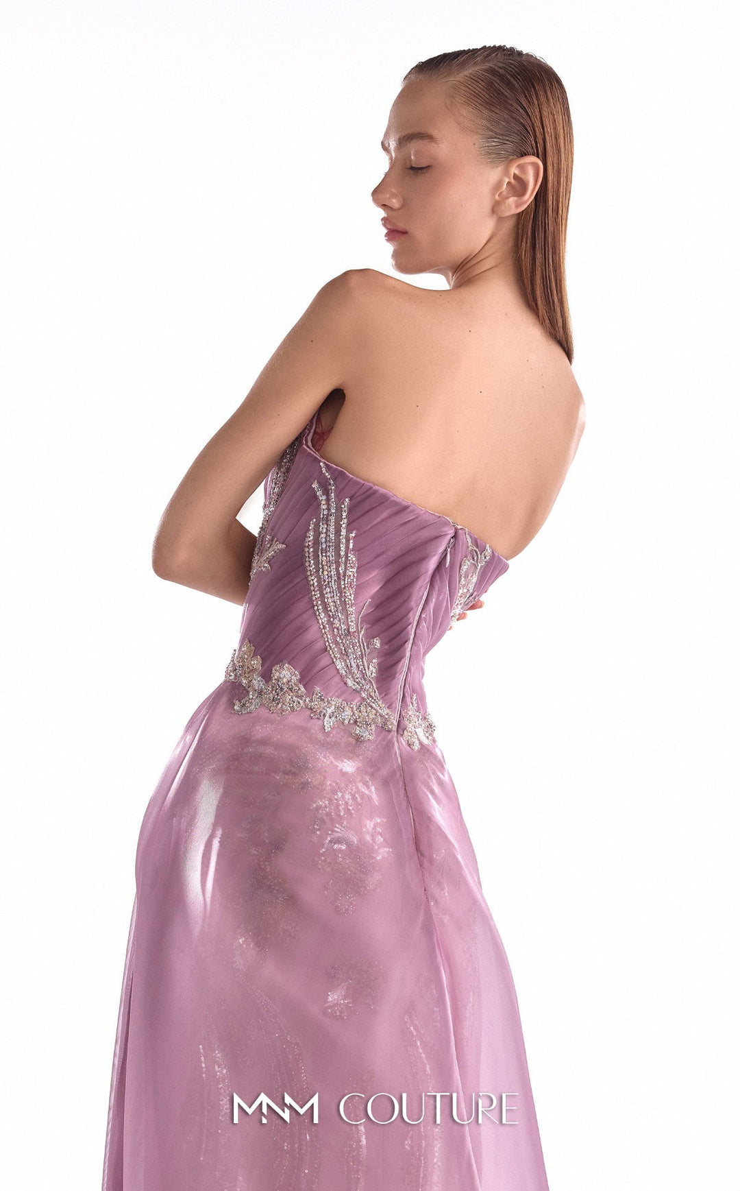 MNM Couture Style G2131: Floral Lace Gown with Organza Train - FOSTANI.com