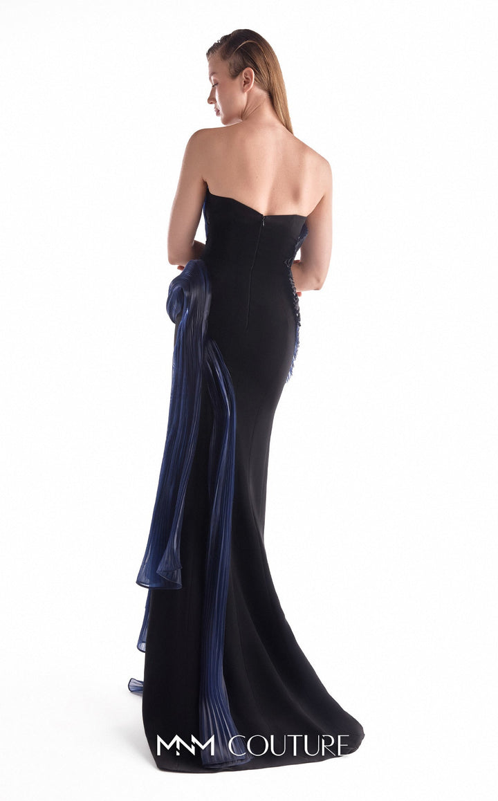 MNM Couture Style G2145: Pleated Midnight Liquid Organza Gown - FOSTANI.com