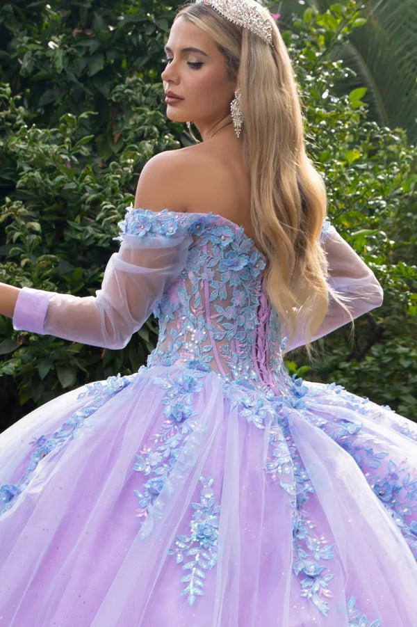 quinceanera dresses blue and pink GLS Collective GL3503 Floral Applique Dress Lilac/Blue / L curated closet Accessory:No Waist Chain Customizable options allow you Elli Blue Dresser &
