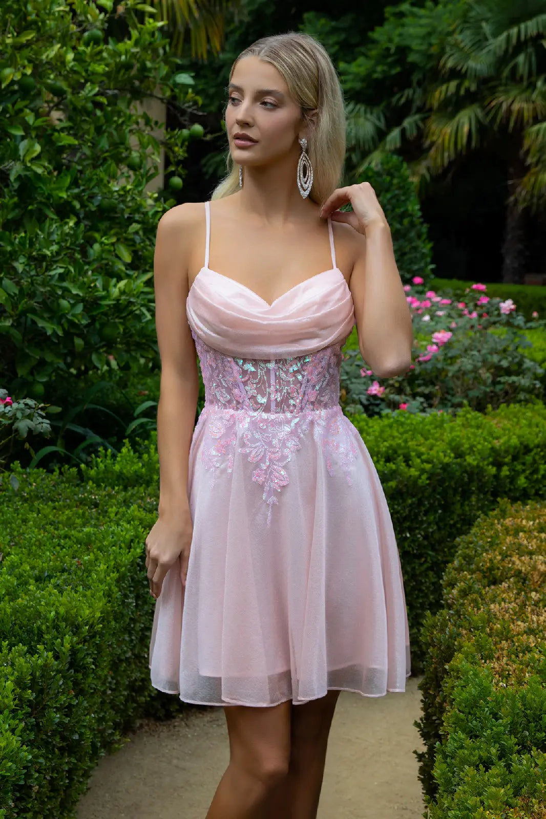 GLS Collective GS3507 Glitter Embellished Homecoming Dress Blush / M