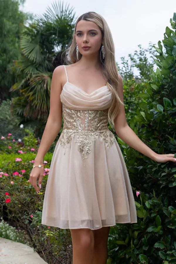 GLS Collective GS3506 Glitter Sweetheart Homecoming Dress Champagne / XL
