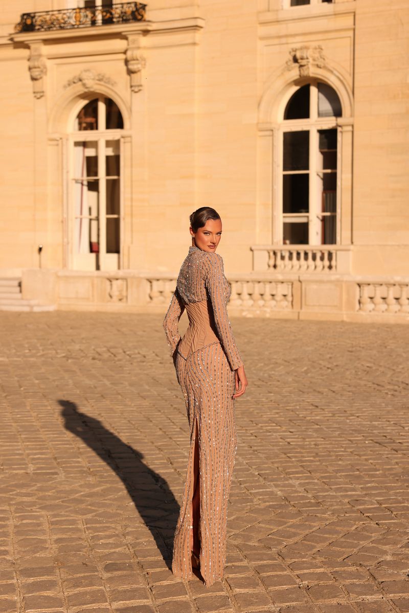 Chic & Holland HF110702 Long Sleeve Corset Couture Dress | FOSTANI