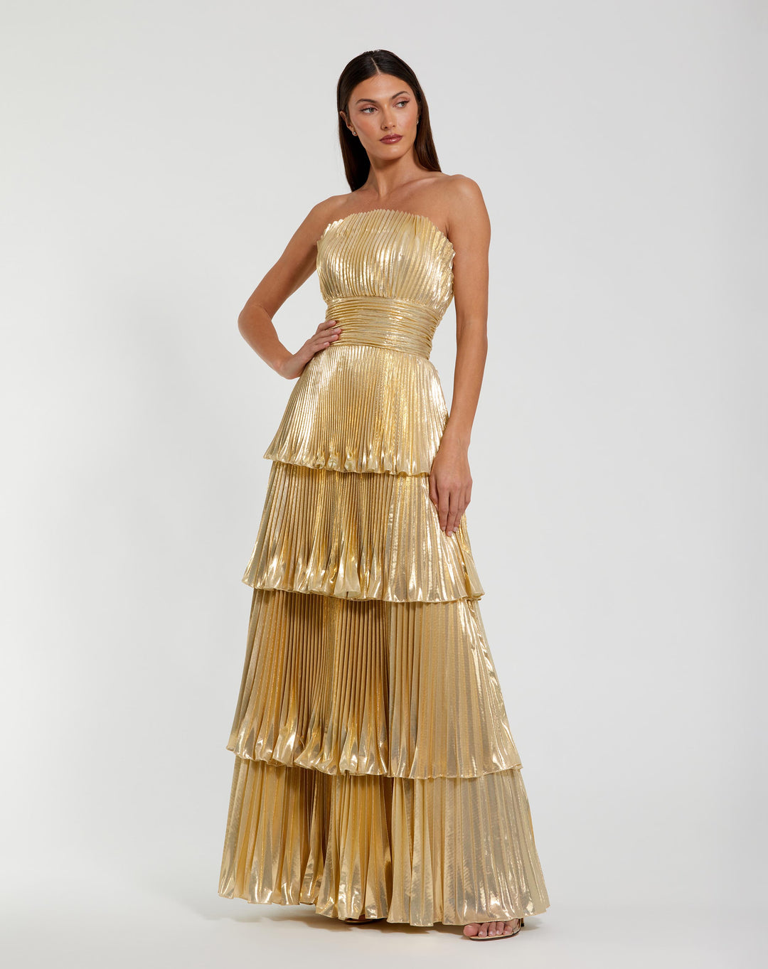 Mac Duggal Strapless Pleated Metallic Gown - Gold Mac Duggal Strapless Pleated Metallic Gown - Gold