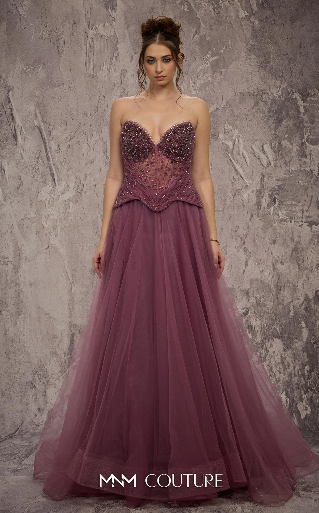 MNM Couture Style J03608: A-Line Organza Gown with Beaded Corset GOLD / 28