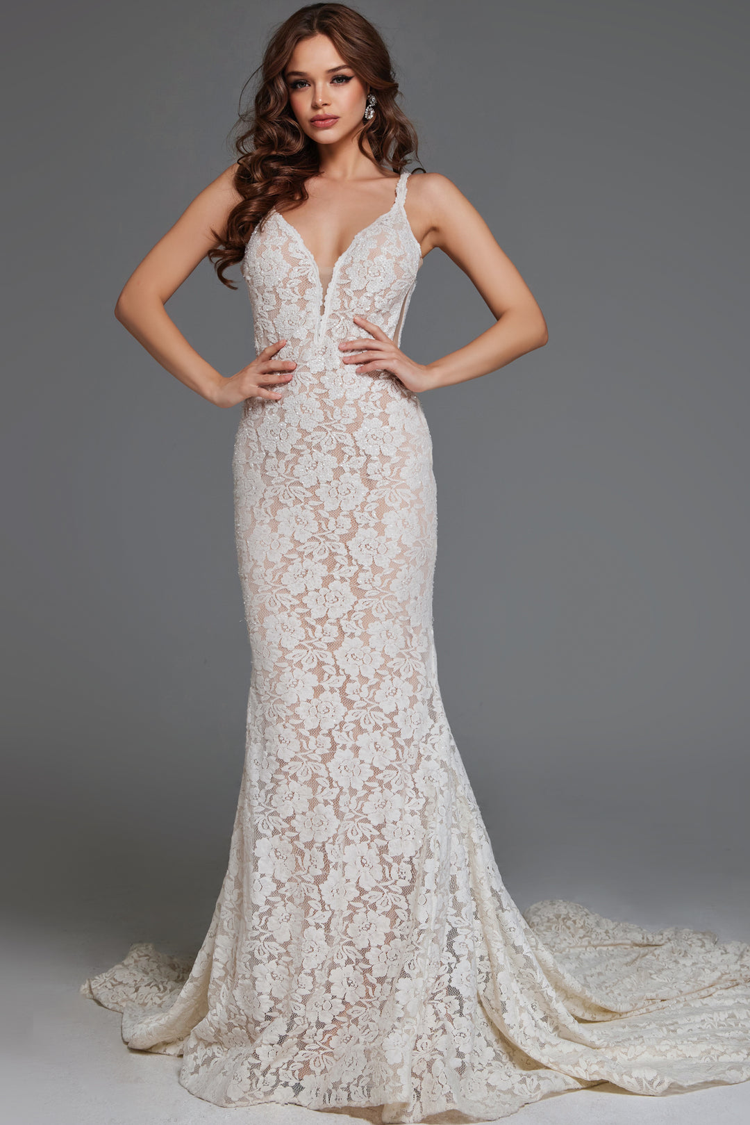 Jovani JB03864 Ivory Lace Wedding Dress - FOSTANI.com