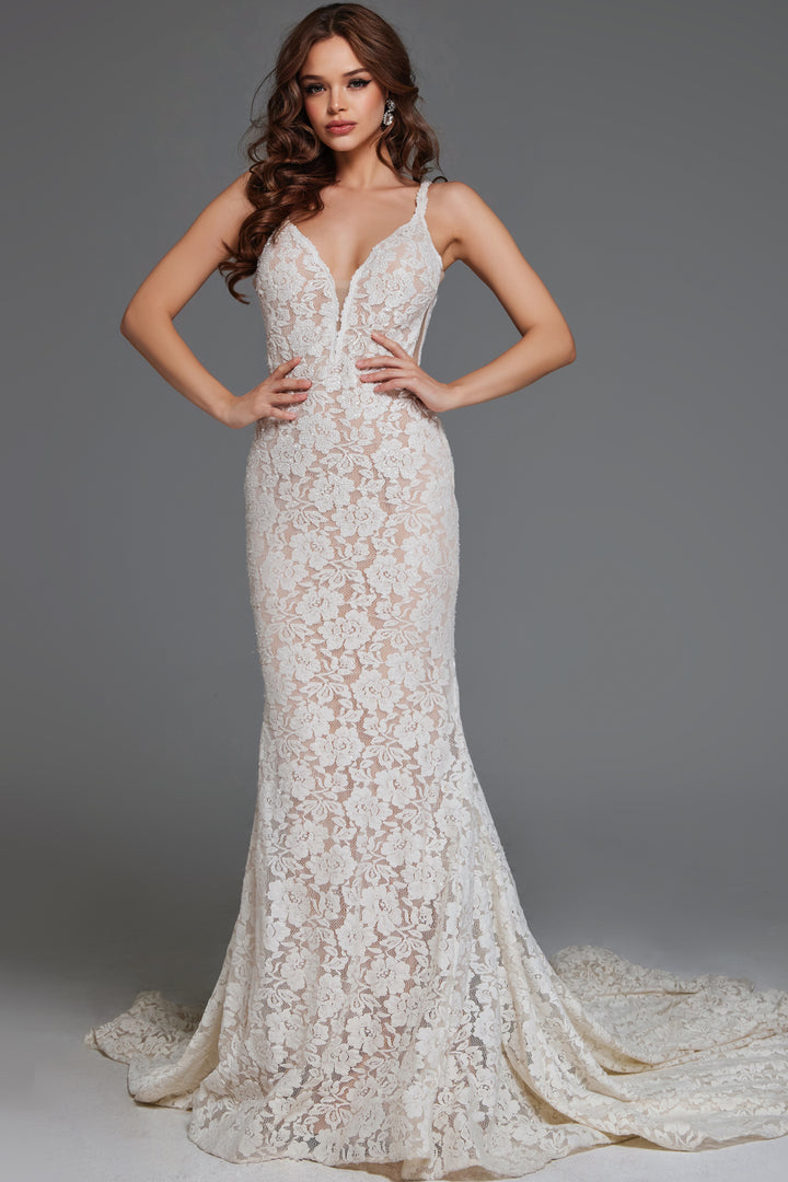 Jovani JB03864 Ivory Lace Wedding Dress - FOSTANI.com