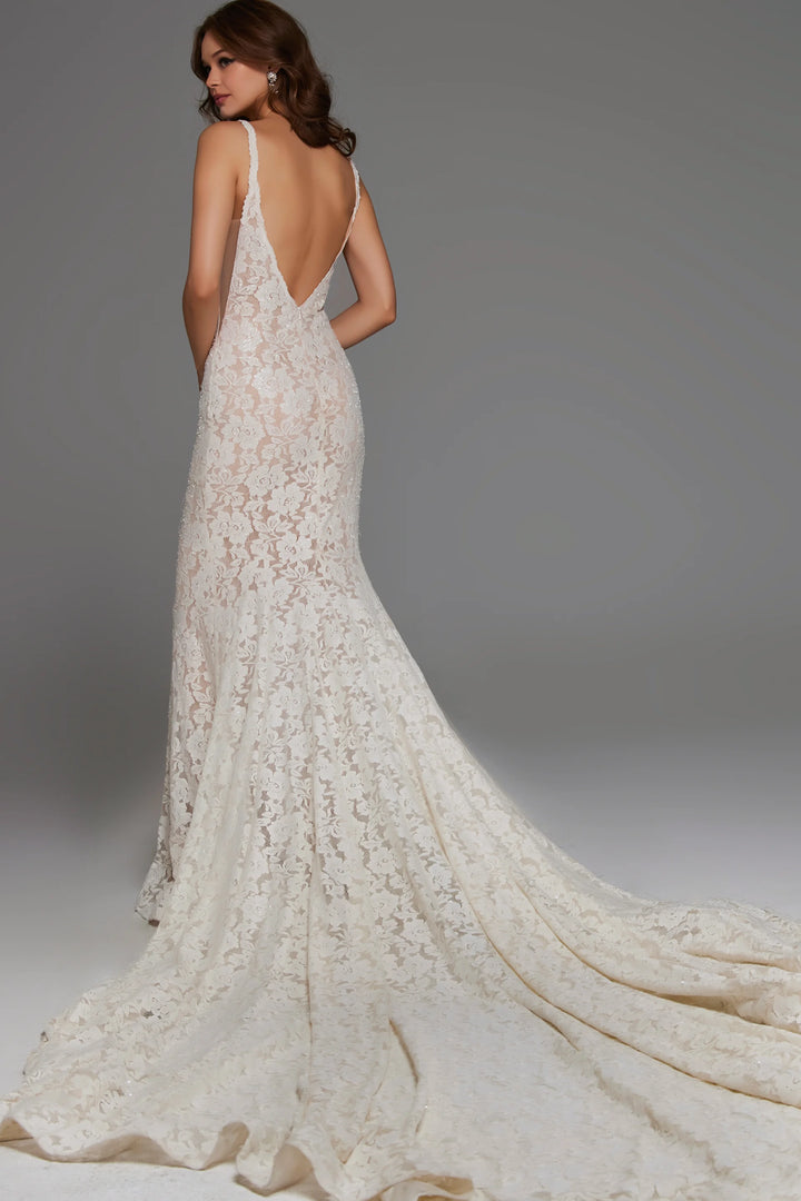 Jovani JB03864 Ivory Lace Wedding Dress - FOSTANI.com