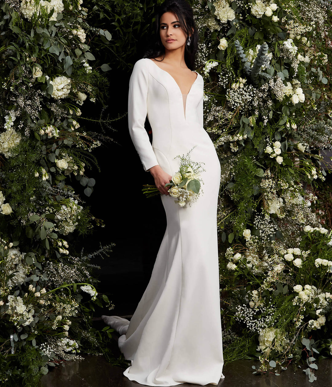 Jovani JB06911 Ivory Plunging Neck Long Sleeve Wedding Dress - FOSTANI.com