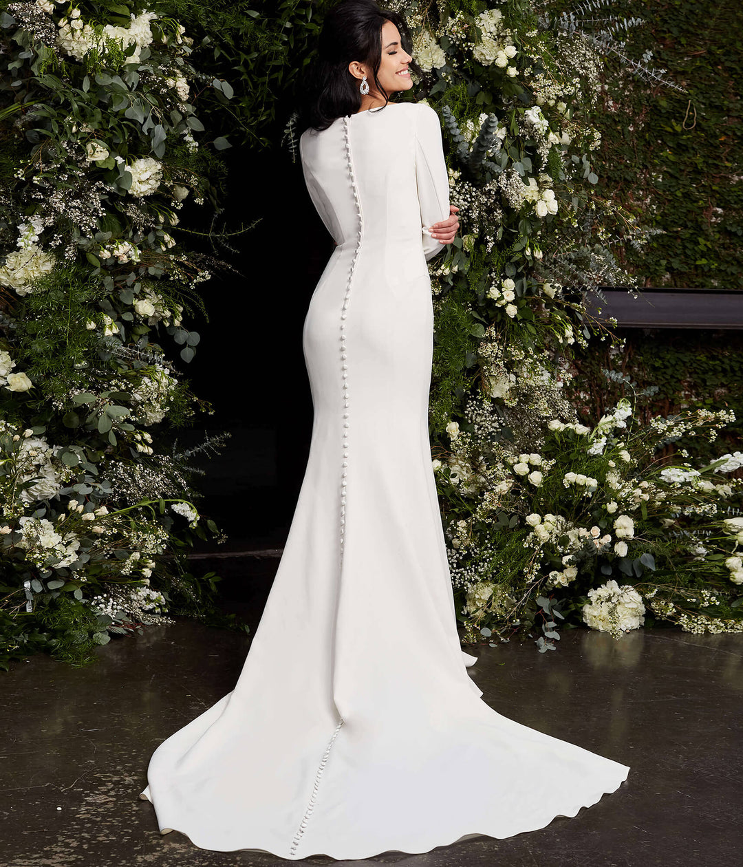 Jovani JB06911 Ivory Plunging Neck Long Sleeve Wedding Dress - FOSTANI.com