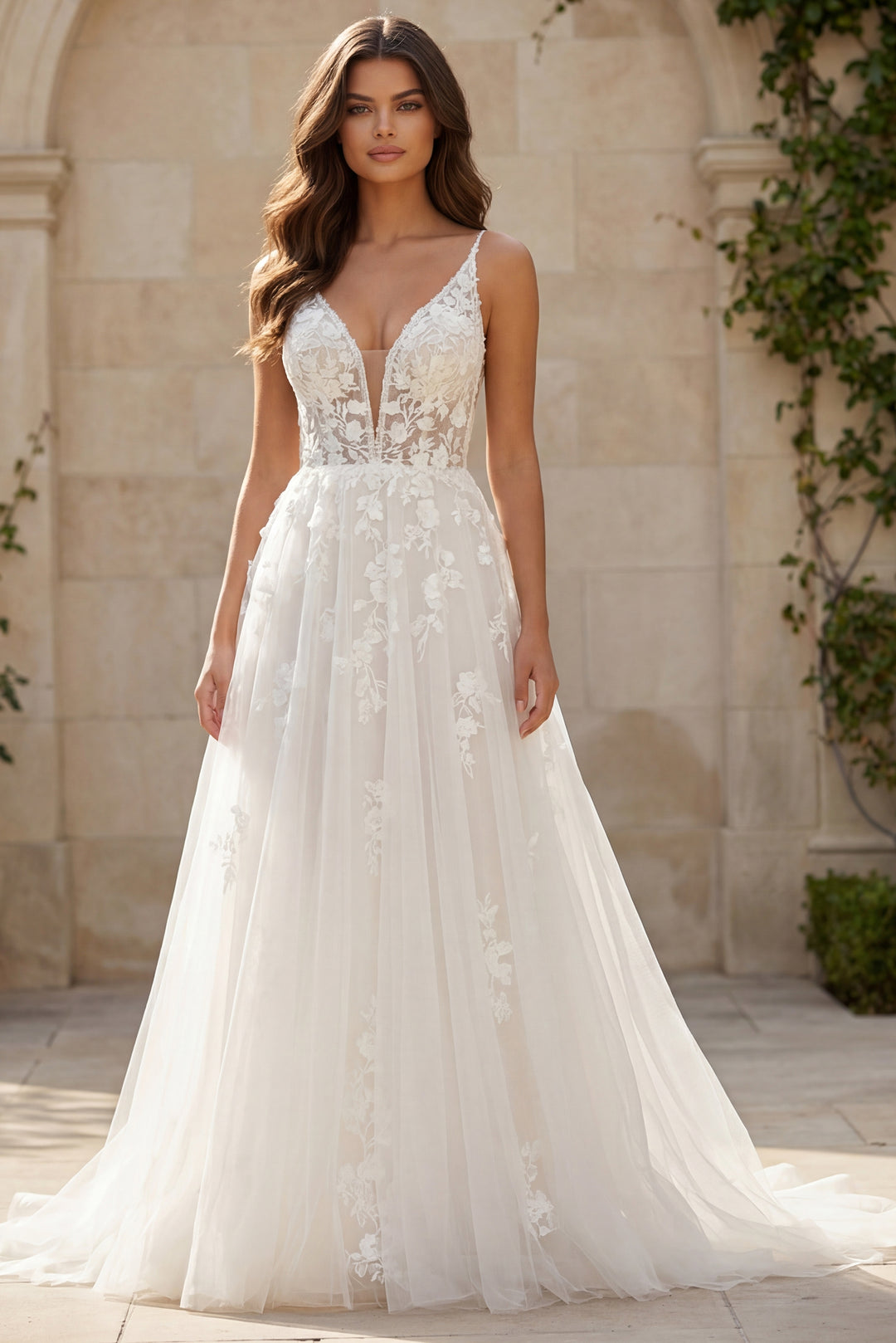Jovani JB07147 Ivory Embellished Spaghetti Strap Bridal Ballgown - FOSTANI.com