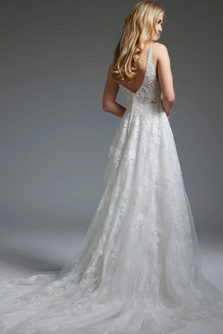 Jovani JB07147 Ivory Embellished Spaghetti Strap Bridal Ballgown - FOSTANI.com