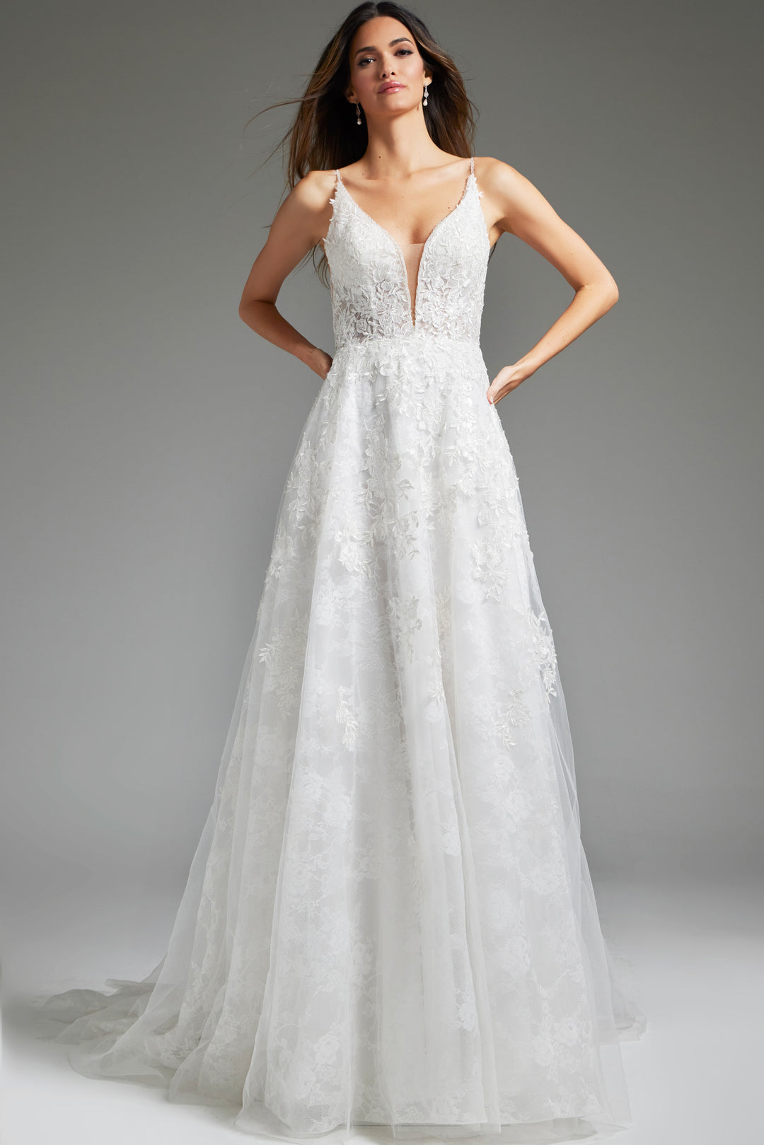 Jovani JB07147 Ivory Embellished Spaghetti Strap Bridal Ballgown - FOSTANI.com