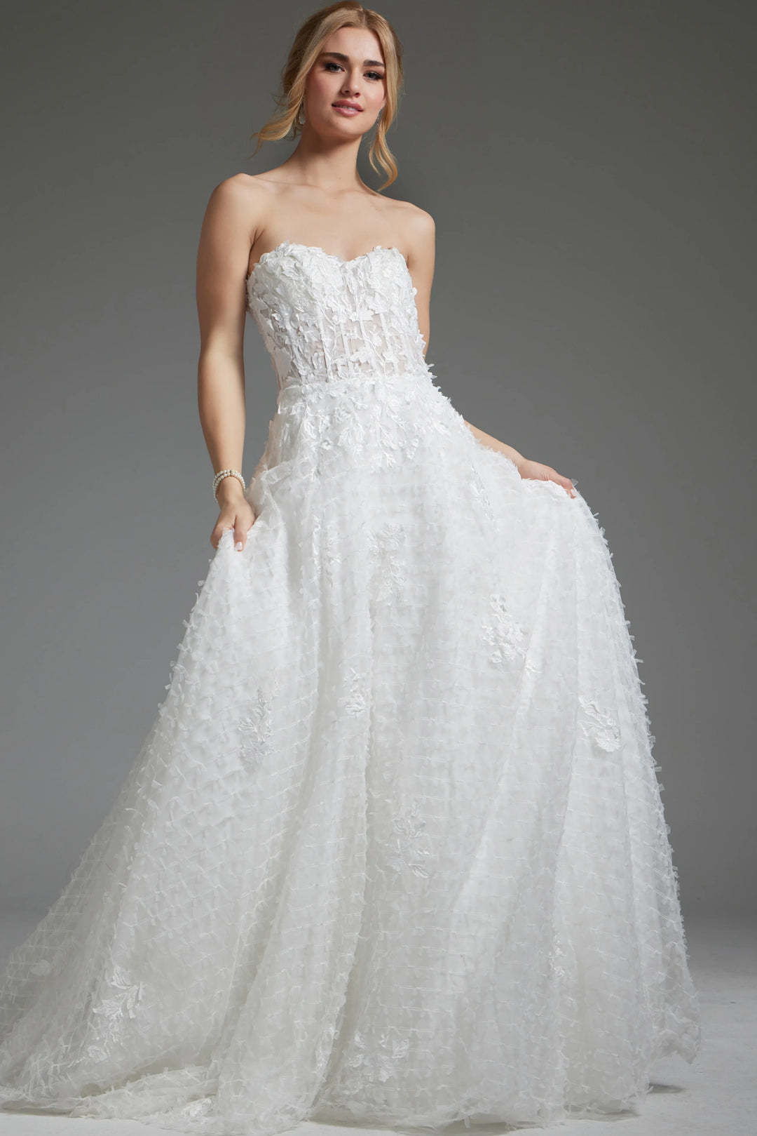 Jovani JB07165 Off White A Line Embellished Wedding Gown - FOSTANI.com
