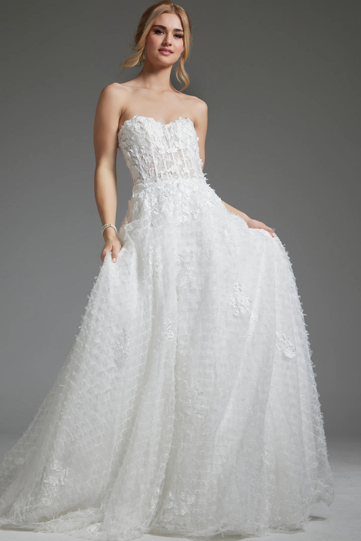 Jovani JB07165 Off White A Line Embellished Wedding Gown - FOSTANI.com