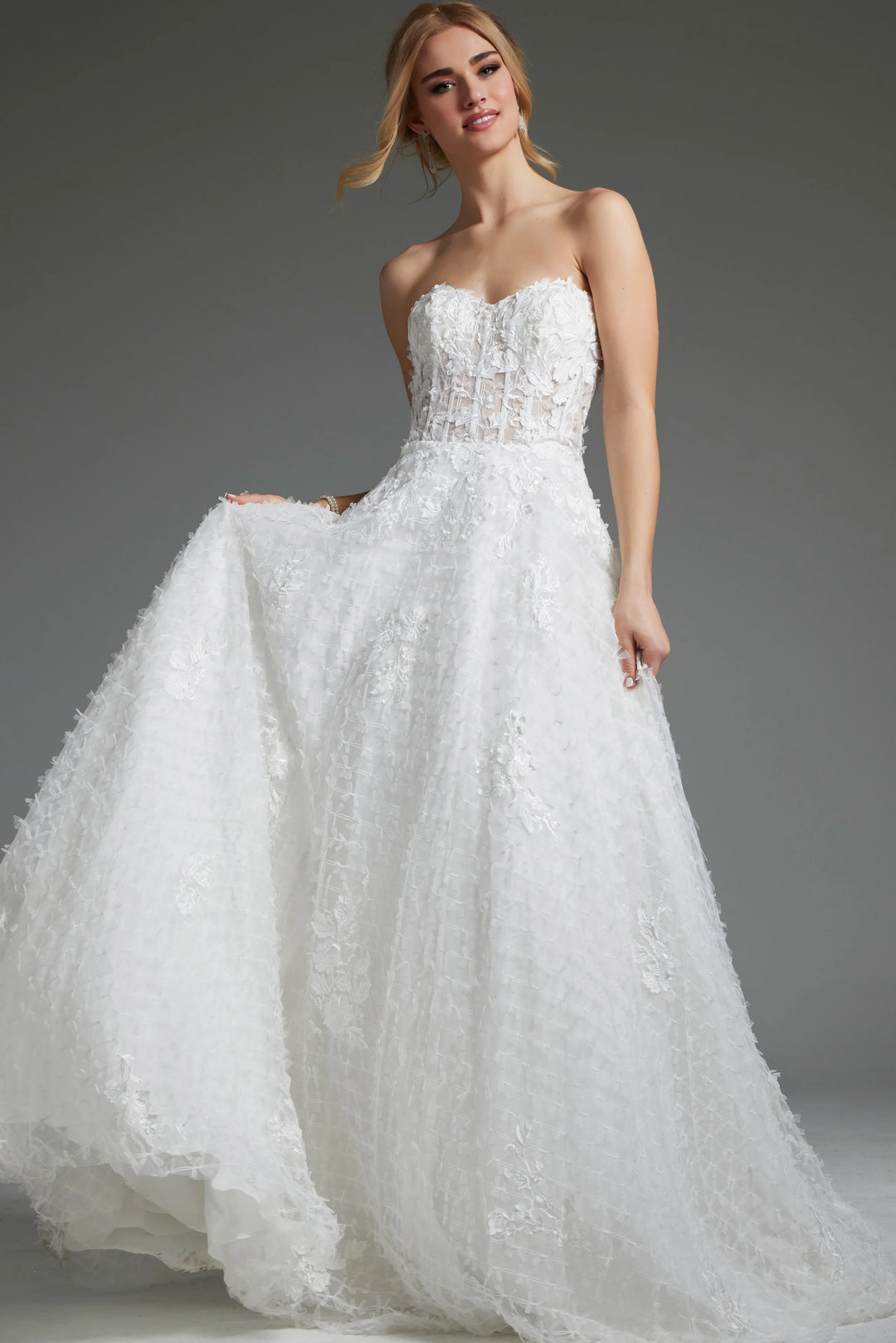 Jovani JB07165 Off White A Line Embellished Wedding Gown - FOSTANI.com