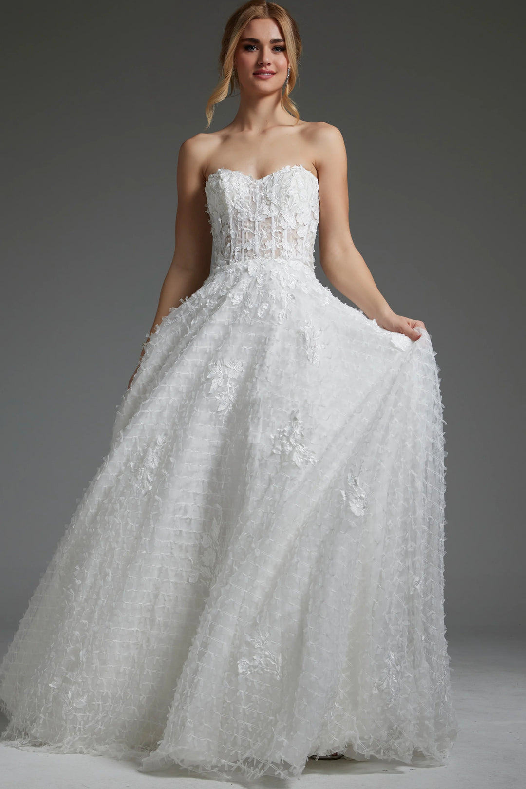 Jovani JB07165 Off White A Line Embellished Wedding Gown - FOSTANI.com