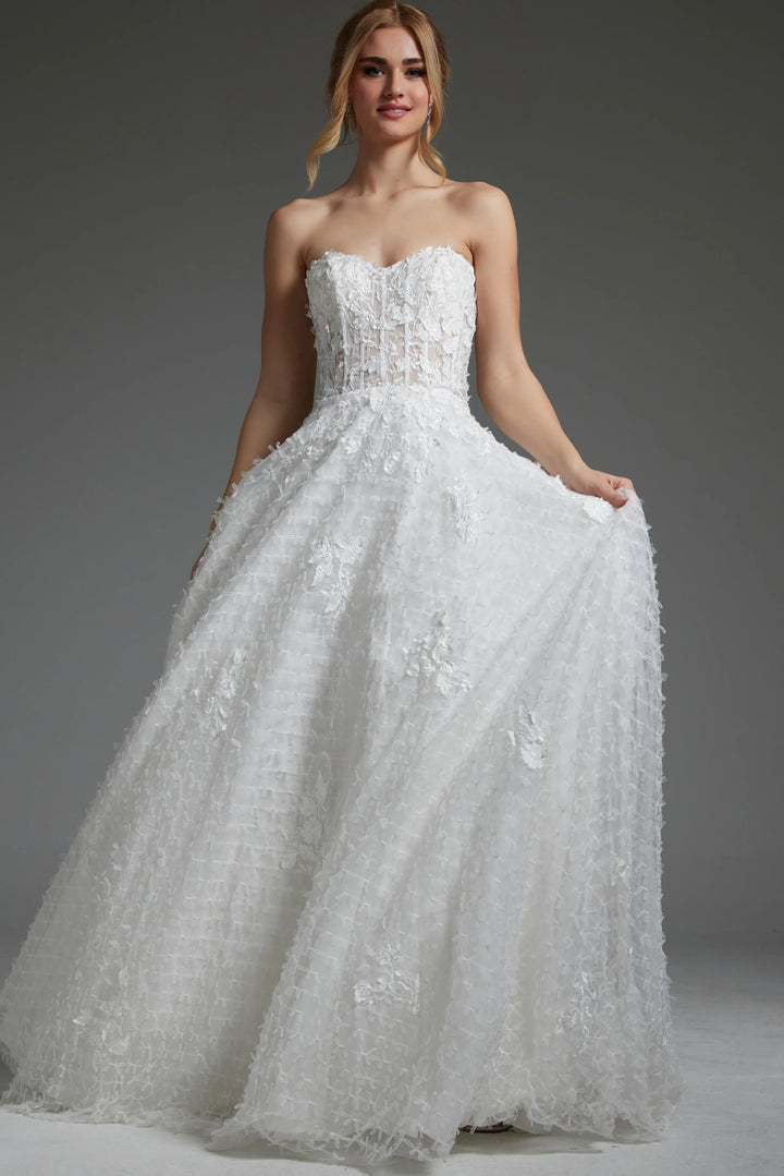 Jovani JB07165 Off White A Line Embellished Wedding Gown - FOSTANI.com