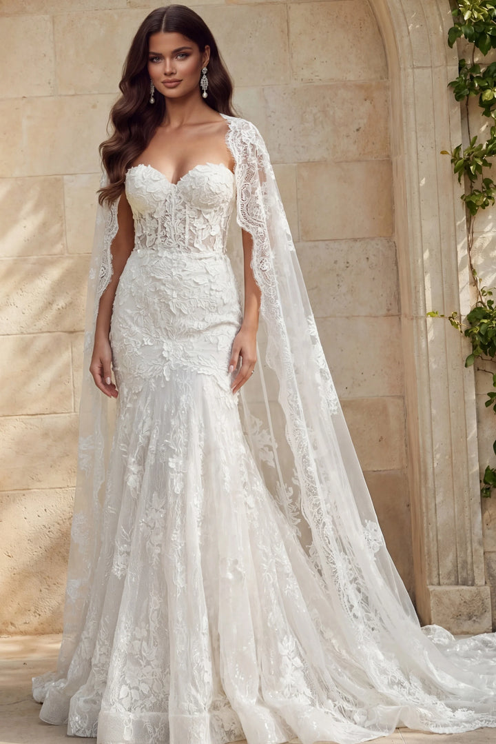 Jovani JB07583 Off White Sheer Corset Bodice Bridal Dress - FOSTANI.com