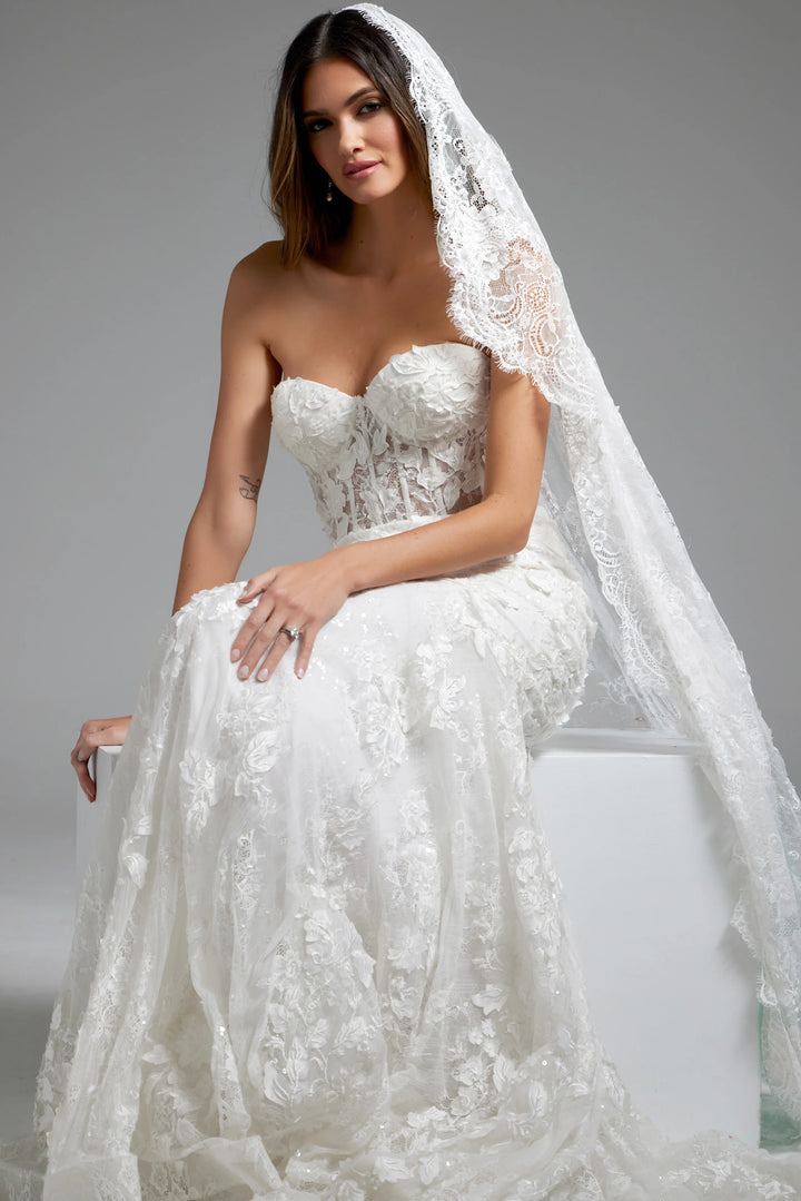 Jovani JB07583 Off White Sheer Corset Bodice Bridal Dress - FOSTANI.com