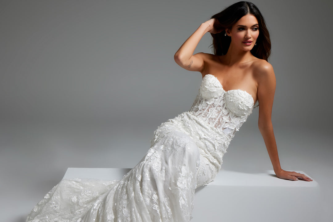 Jovani JB07583 Off White Sheer Corset Bodice Bridal Dress - FOSTANI.com