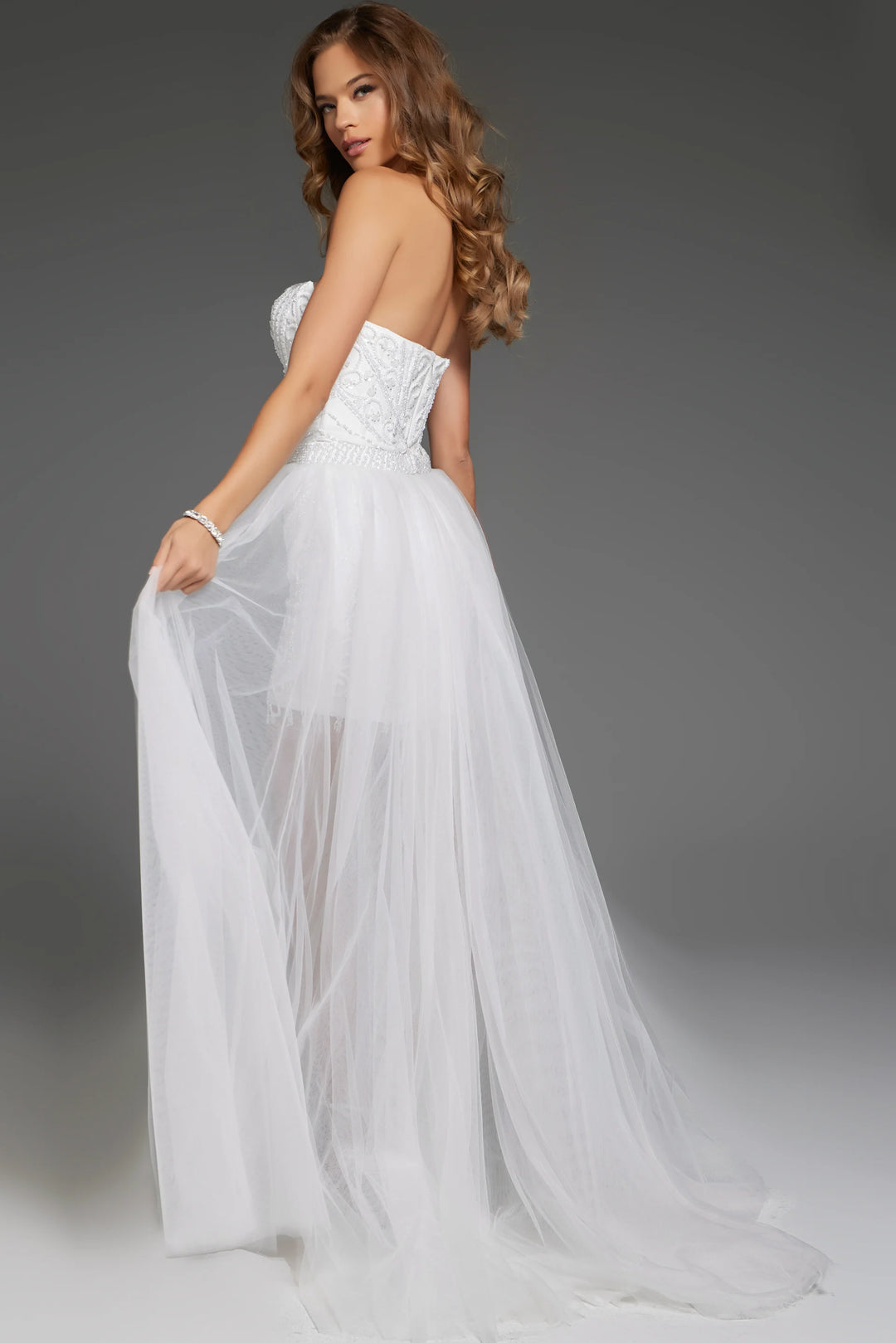 Jovani JB22274 Elegant Strapless Bridal Gown with Detachable Train