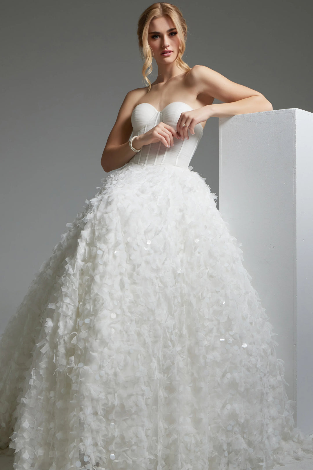 Jovani JB26295 Off White Pailette Skirt Strapless Bridal Gown - FOSTANI.com