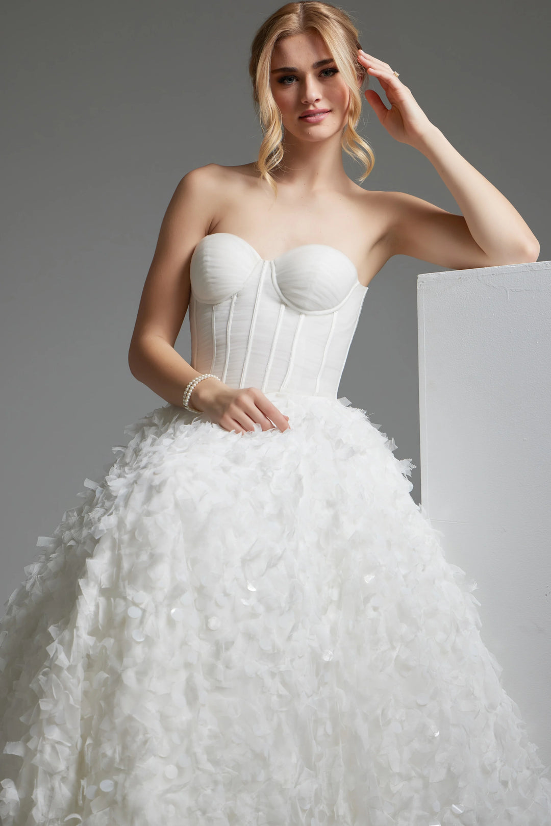 Jovani JB26295 Off White Pailette Skirt Strapless Bridal Gown - FOSTANI.com