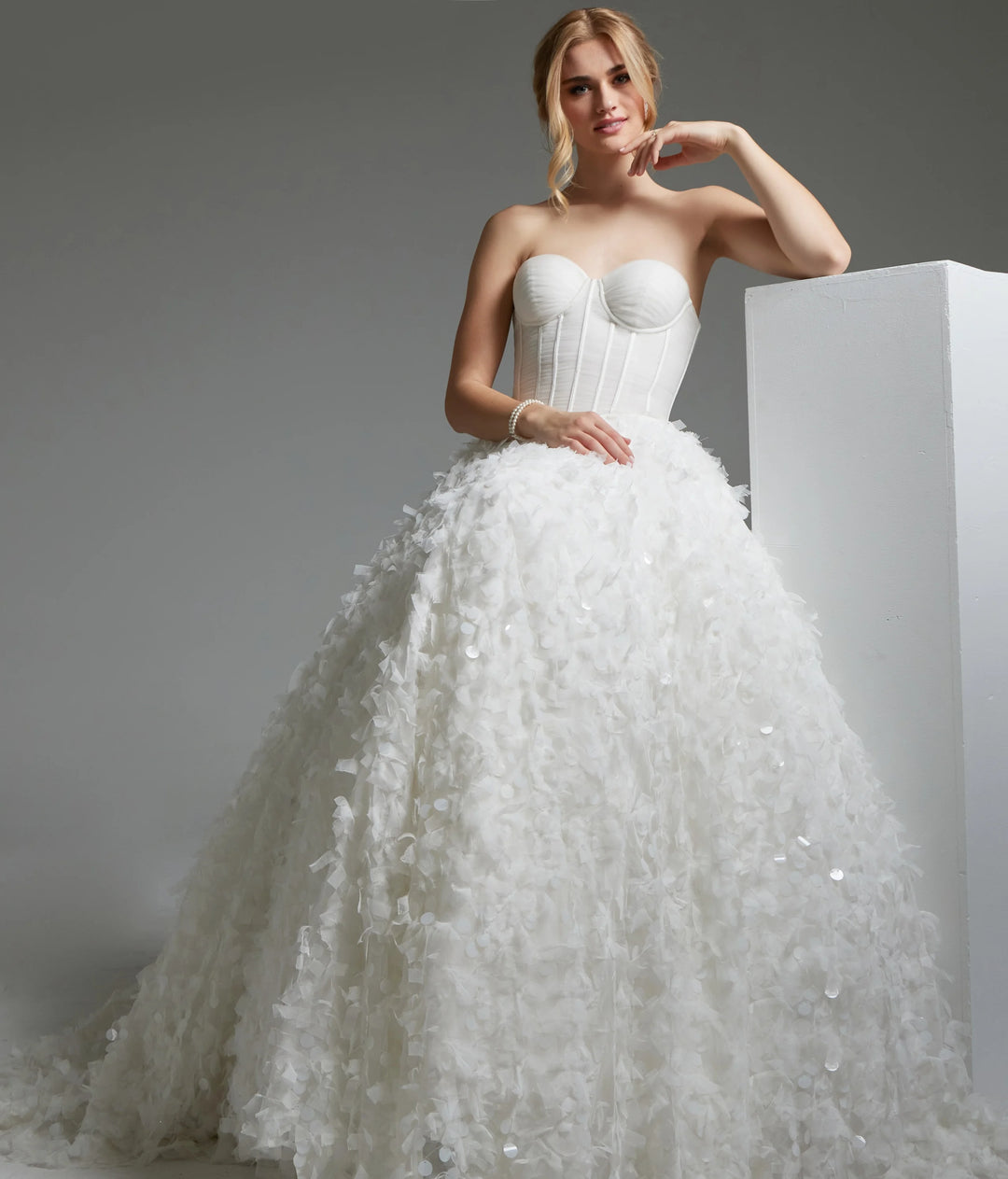 Jovani JB26295 Off White Pailette Skirt Strapless Bridal Gown - FOSTANI.com