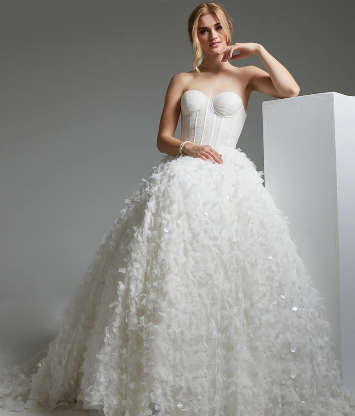 Jovani JB26295 Off White Pailette Skirt Strapless Bridal Gown - FOSTANI.com