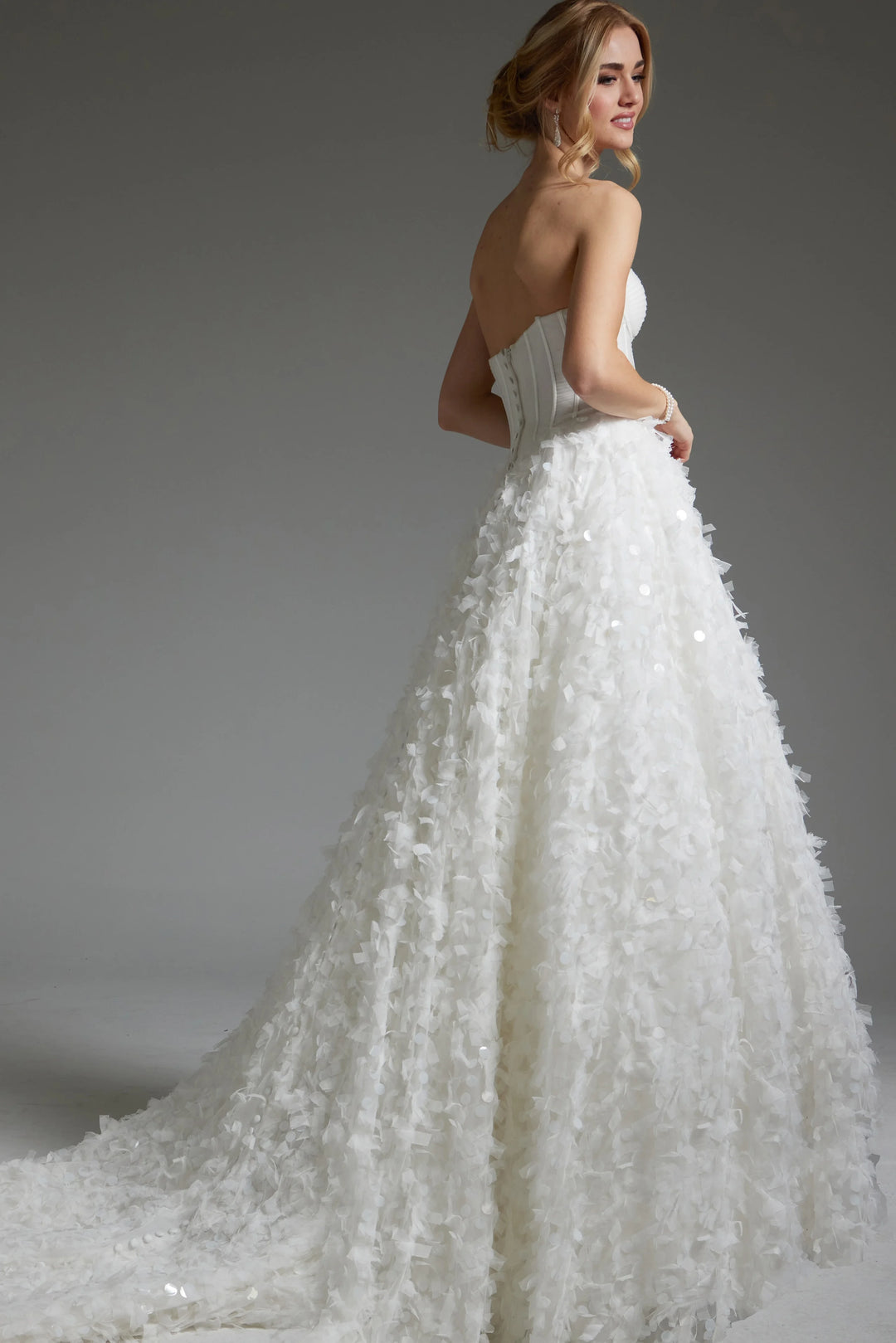 Jovani JB26295 Off White Pailette Skirt Strapless Bridal Gown - FOSTANI.com