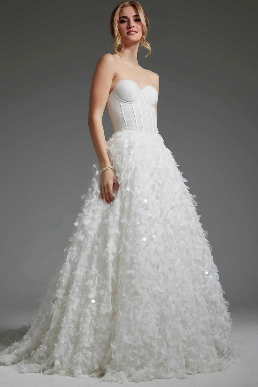 Jovani JB26295 Off White Pailette Skirt Strapless Bridal Gown - FOSTANI.com
