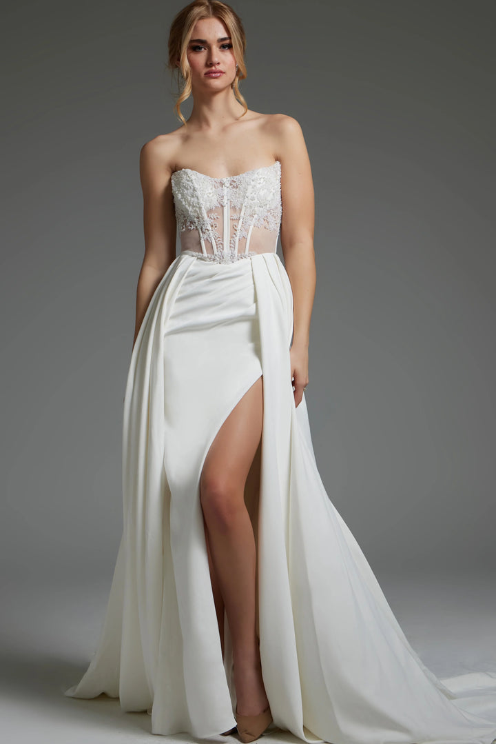 Jovani JB37128 Ivory High Slit Strapless Wedding Dress - FOSTANI.com