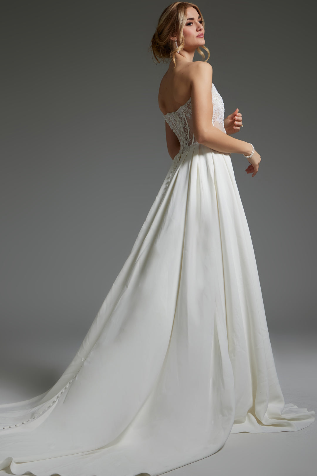 Jovani JB37128 Ivory High Slit Strapless Wedding Dress - FOSTANI.com