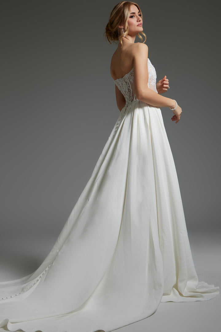 Jovani JB37128 Ivory High Slit Strapless Wedding Dress - FOSTANI.com