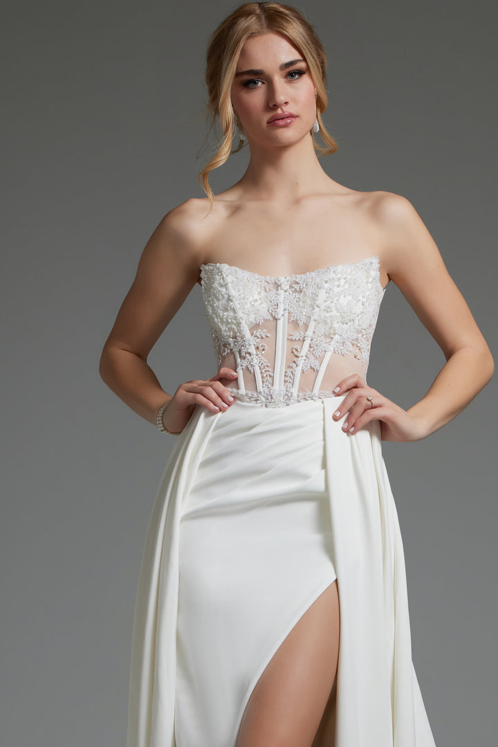 Jovani JB37128 Ivory High Slit Strapless Wedding Dress - FOSTANI.com