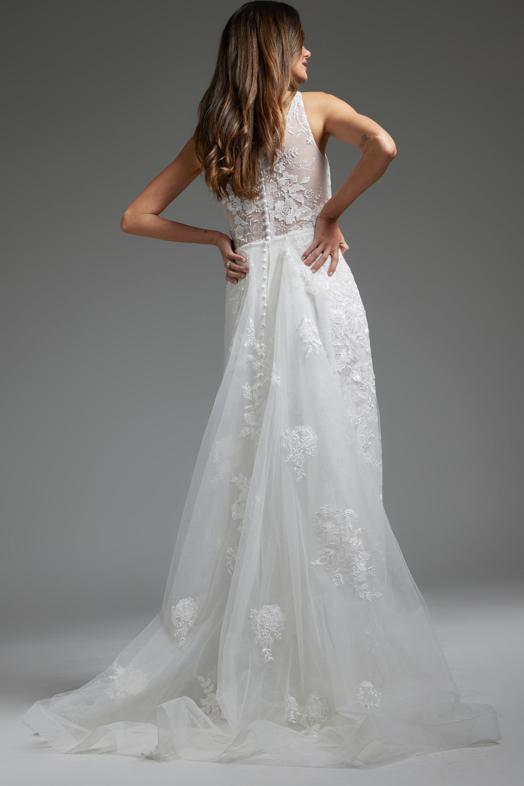 Jovani JB37601 White One Shoulder High Slit Bridal Dress - FOSTANI.com