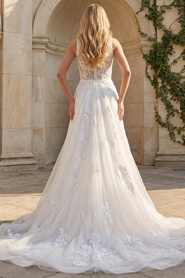 Jovani JB37601 White One Shoulder High Slit Bridal Dress - FOSTANI.com